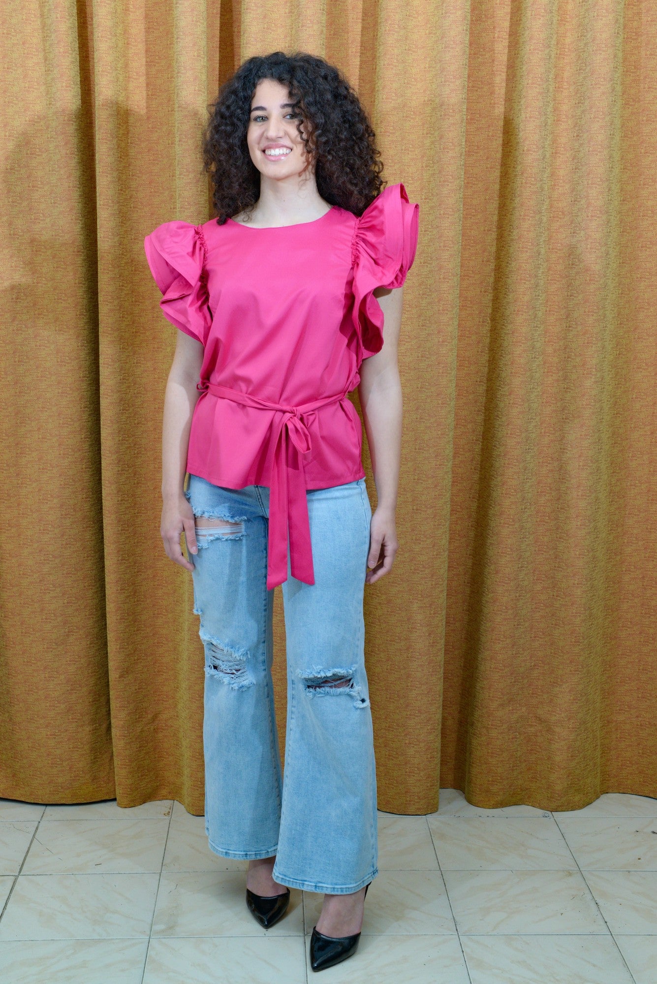 Camicia fucsia Elsa M con maniche a sbuffo M/L
